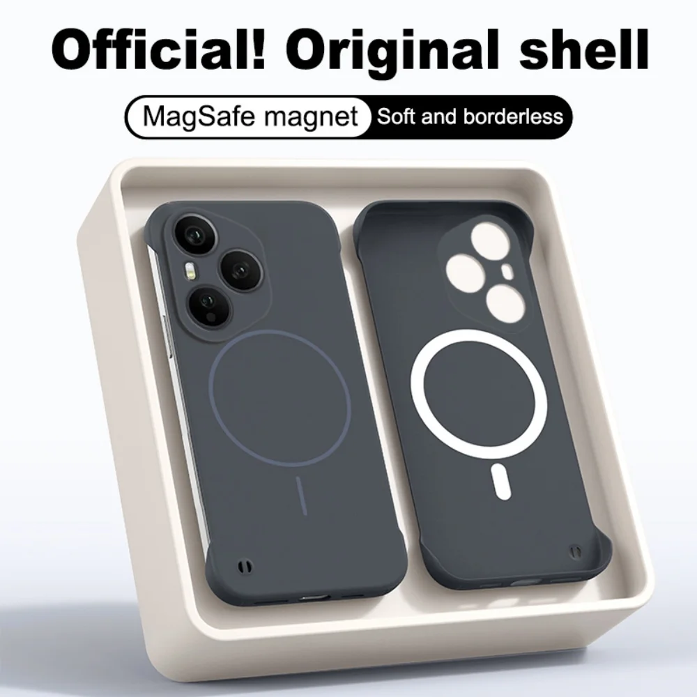 Luxury Frameless Magnetic Phone Case with Wireless Charging and Non-Slip Bumper Cover
