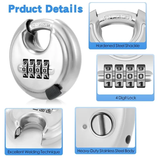 4 Digitals Code Password Combination Stainless Steel Lock Padlock Security Hardware Accessories Waterproof Smart Padlock 4