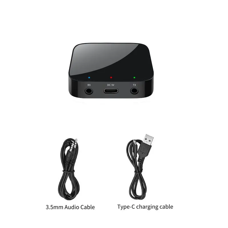 2 in 1 송신기 리시버 3.5mm AUX 잭 스테레오 핸즈프리 오디오 음악 무선 어댑터, 블루투스 5.3, 자동차 PC TV 헤드폰용