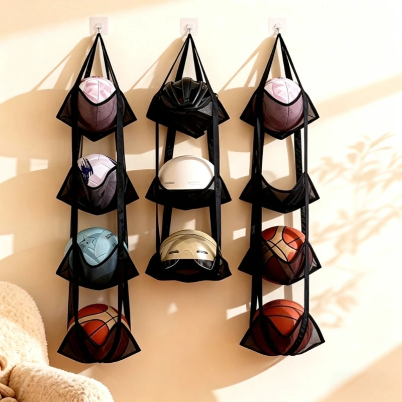 Collapsible Multi-Layer Sports Ball Organizer, Home Ball Storage Solution, Over-the-Door Hanging Basket