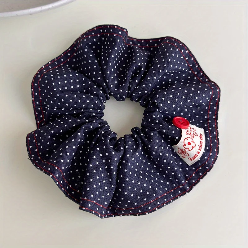 Vintage-Haargummi-Set aus Stoff mit Knöpfen im britischen Stil, blaues und rotes kariertes, gepunktetes Darm-Haarband-Bündel mit einem schönen Tag – Detail 10