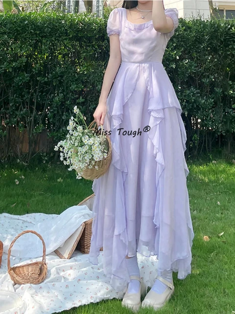 Summer Chiffon Elegant Kawaii Dress Women Floral Print Sweet Princess  Casual Midi Dress Female Puff Sleeve Party Holiday Dress - Dresses -  AliExpress