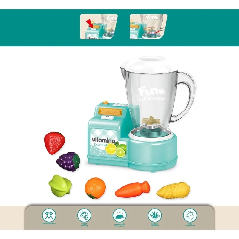 Kitchen Appliances Toy Pretend Playset Blender Mixer with Accessory Realistic Light and Sounds for Kids Ages 4-8