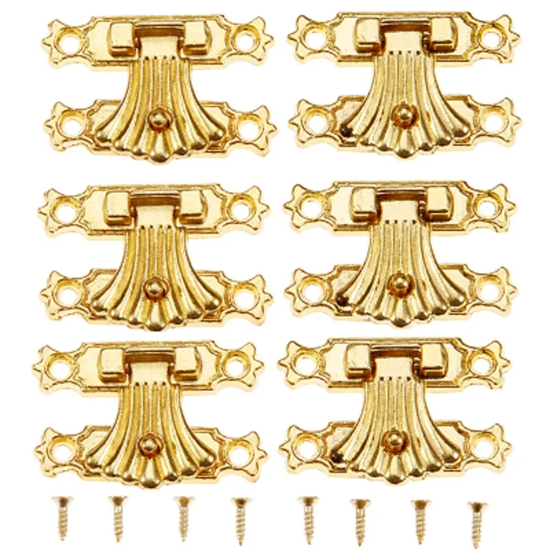 6Pcs 37*24mm Gold Jewelry Box Hasps Lock Catch Latches Padlock Flower Wooden Wine Gift Box Handbag Buckle Vintage with Screws furniture hardware jewelry box hasps