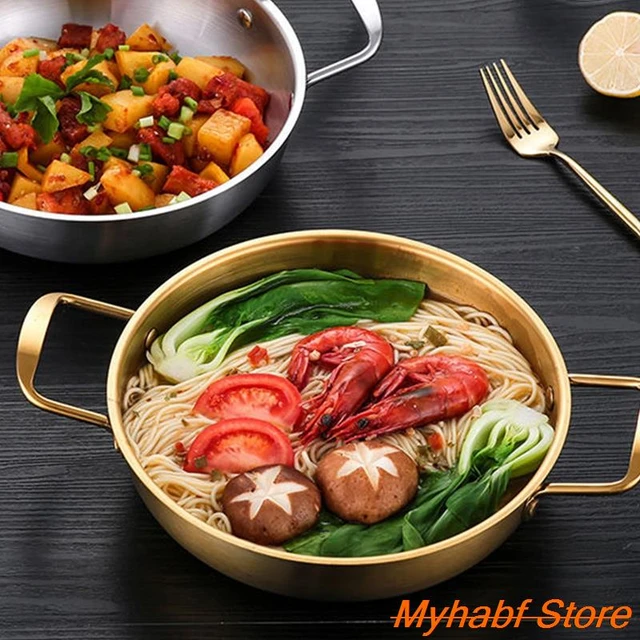 1pc Cooking Pot With Lid, Korean Noodle Cooker, Soup Cooker, Stainless  Steel Thickened Ramen Cooker, Golden Small Hot Pot, Double Ear Soup Pot