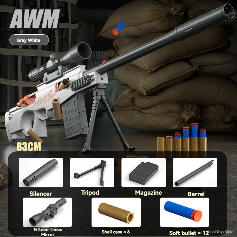 Gun for Kids AWM 98K Soft Bullet Shell Throwing Toy Gun Rifle Sniper Manual Toy Weapons Shooting Games Child Boys Birthday Gifts 5