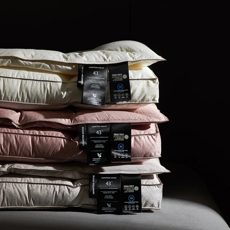 95 White Goose Down Pillows For Sleeping Double-Layer Gongsatin Jacquard Anti Mite Health Care Bedding Hotel Neck Pillows 6