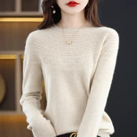 100% Merino Wool Knitted Sweater Autumn/Winter 2024 New Women's Round Neck Hollow Top 11 Color Pullover Versatile Coat NJR1107 - Image 4