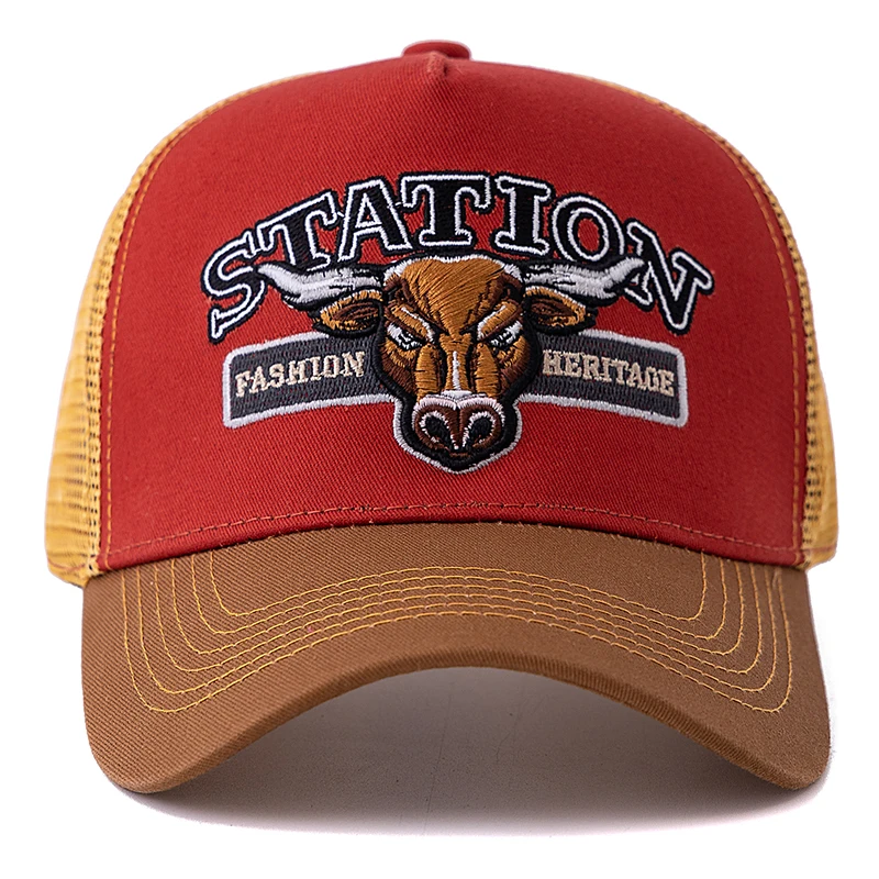 Unisex Summer Breathable Mesh Trucker Hat Bulls Head Pattern Baseball Cap Adjustable Snapback Hats For Men And Women 4