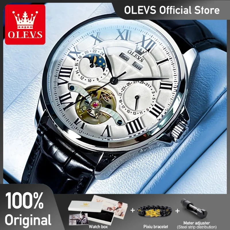 Orologio Uomo Automatico OLEVS | Acciaio Inox Fase Lunare E Tourbillon - 4
