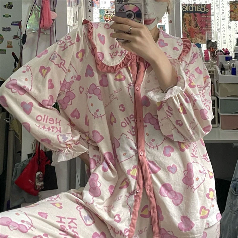 

Sanrio Kawaii Hello Kitty Mymelody Pochacco Pajama Girl Cute Anime Home Pajama Set Girl Winter Dress Birthday Christmas Gift