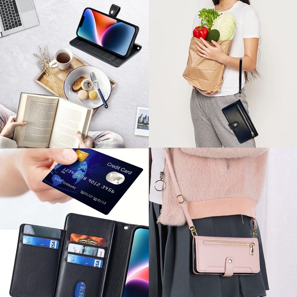 Elegant Ladies Crossbody Wallet Phone Case with Card Slots and Strap