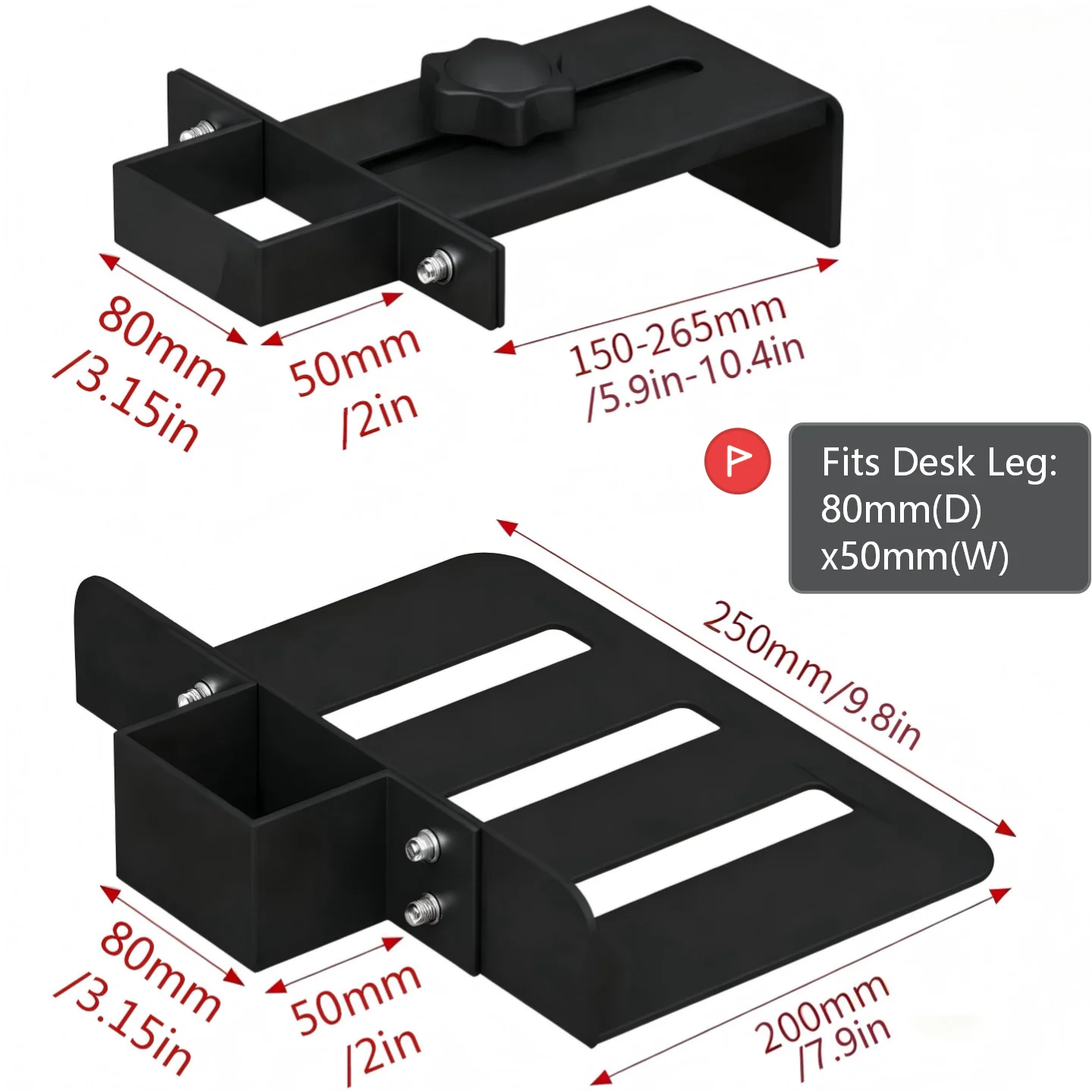Voor bureaupoot 80 × 50 mm