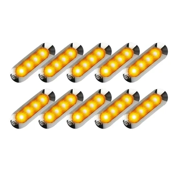 앰버 LED 트레일러 트럭 사이드 마커 조명, 4LED 클리어런스, RV 캠핑카, 10X, 12V-24V