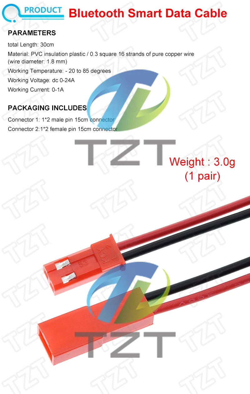 TZT 5 Paar/10 Paar 300 mm 2-poliger JST-Stecker, männlich + weiblich, Stecker, Kabel, Draht für RC-Spielzeug, Batterie, LED-Lampe – Detail 1