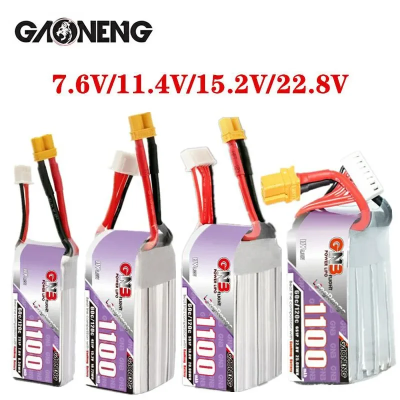 

GAONENG 1100mAh 2S-7,6 V 3S-11,4 V 4S-15,2 V 6S-22,8 V 60C GNB LiHV батарея XT30/XT60 разъем для FPV гоночного дрона RC квадрокоптера запчасти