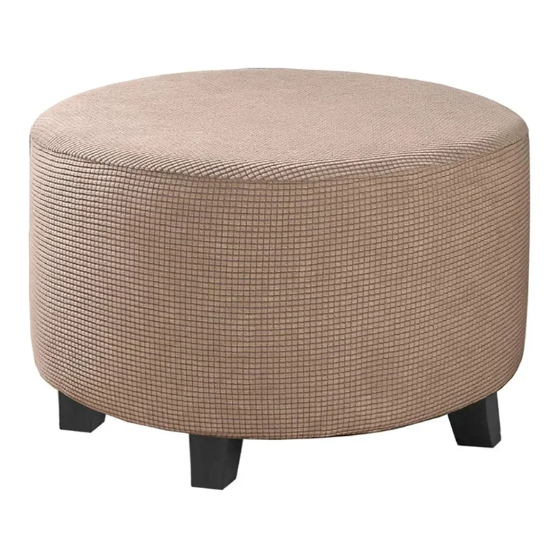 All Inclusive Round Ottoman Cover Spandex 1PC Footstool Protector Elastic Polar Fleece Footrest Slipcover For Living Room Home