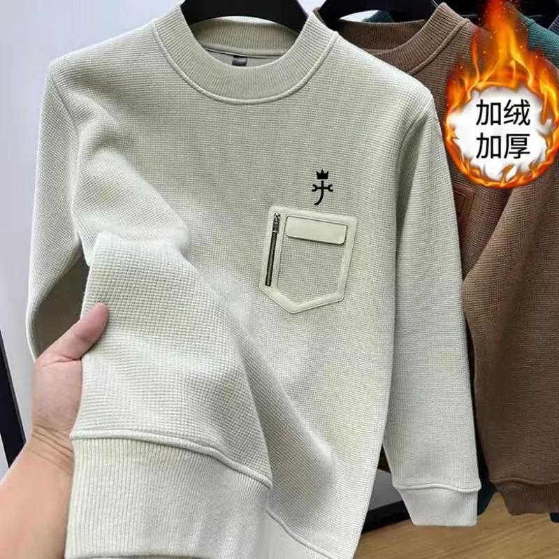 

Winter Golf Wear Men Hot Selling Fake Pocket Men's Casual Round Neck Thickened Warm Knit Bottom Golf T-shirt Men's Golf Apparel
