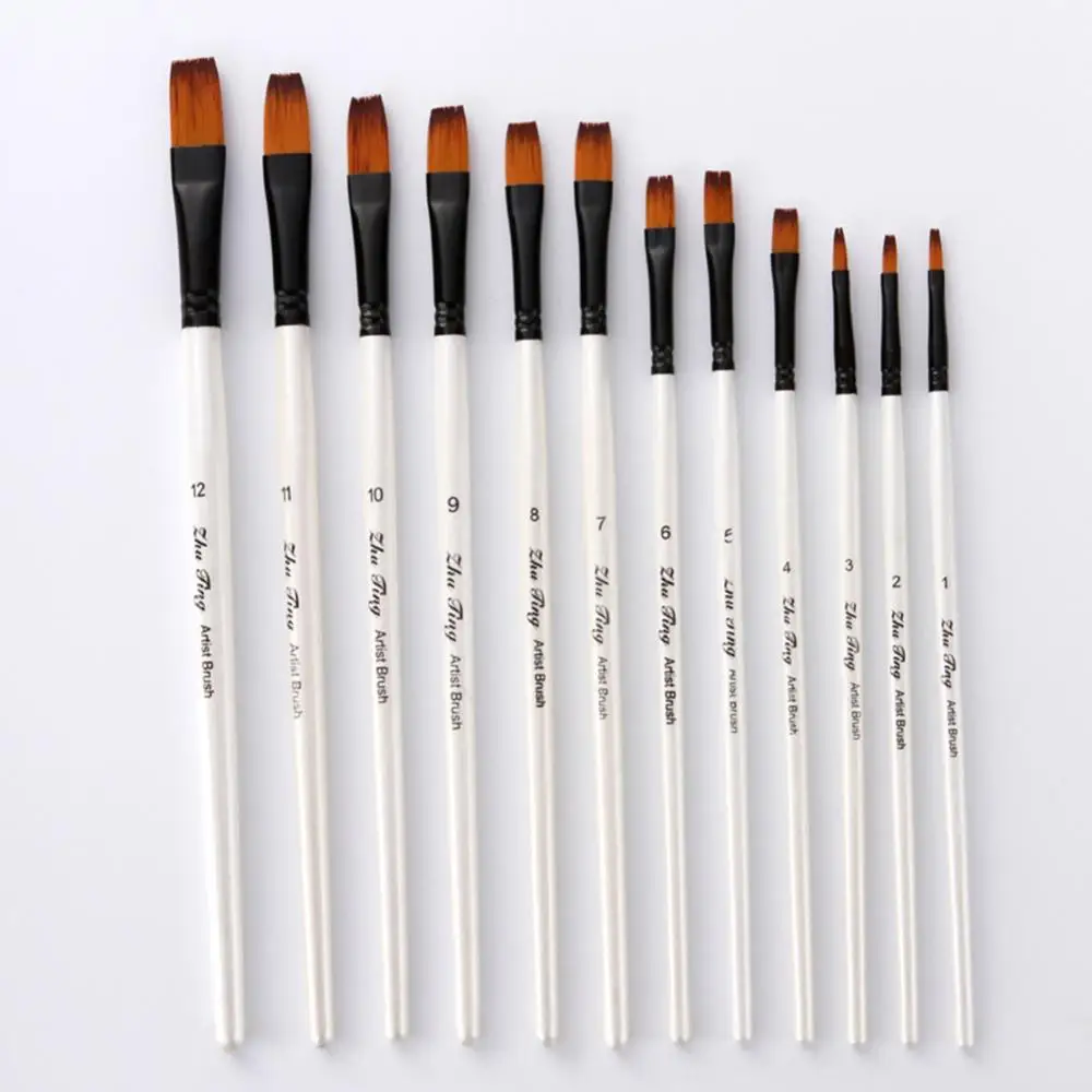 Painting Brushes 12Pcs Nylon Hair Wooden Handle Watercolor Paint Brush Pen Set DIY Oil Acrylic Painting