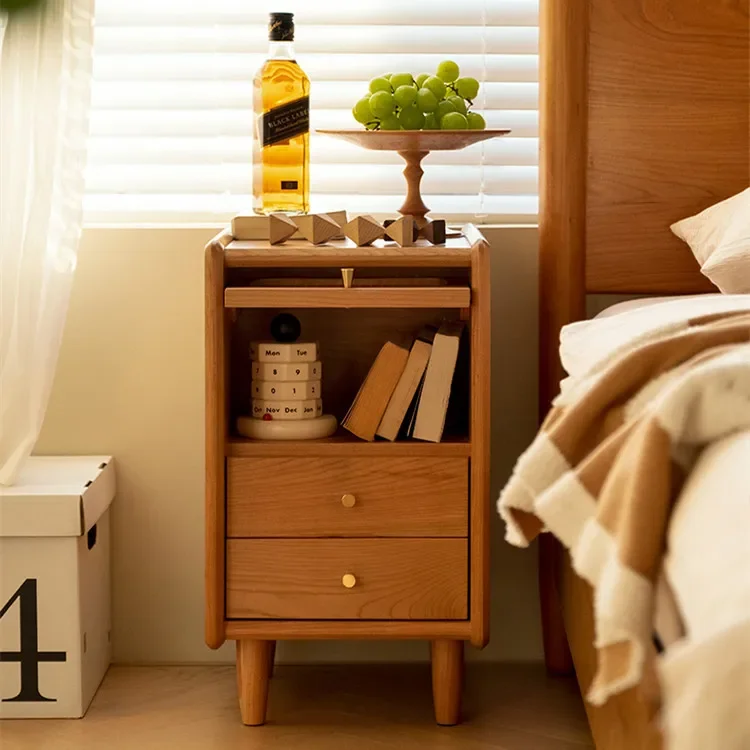 Solid Wood Bedside Table Ultra-narrow Small Size Cherry Wood Nordic Japanese Simple Small Extremely Narrow Bedside Storage Cabin