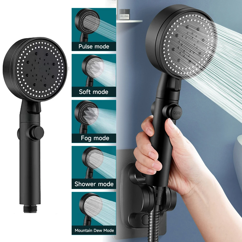 

Shower Head 5 Mode Adjustable High Pressure Splash Proof Bathroom One-key Stop Water Showerhead Rainfall Bathroom Accessories