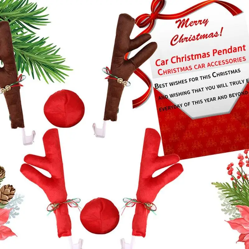 

Antlers Nose Horn Car Vehicle Decoration Reindeer Costume Set Christmas Sika Deer Truck Ornaments Xmas Holiday Party Gifts