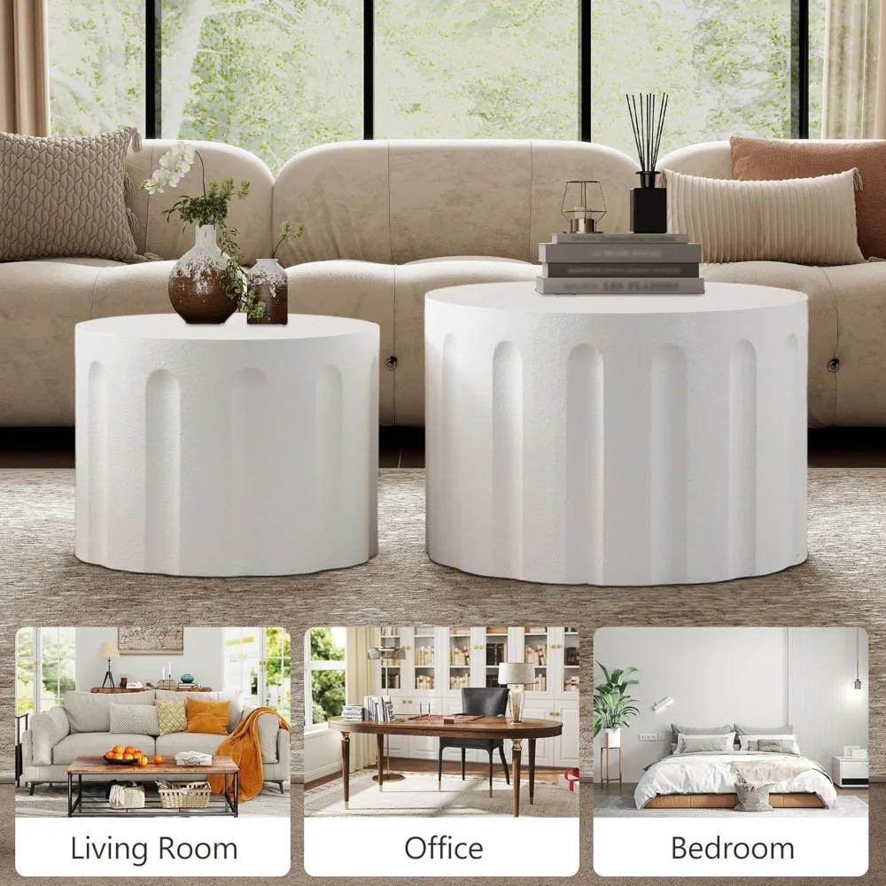 Modern Fluted Round Nesting Coffee Tables 6