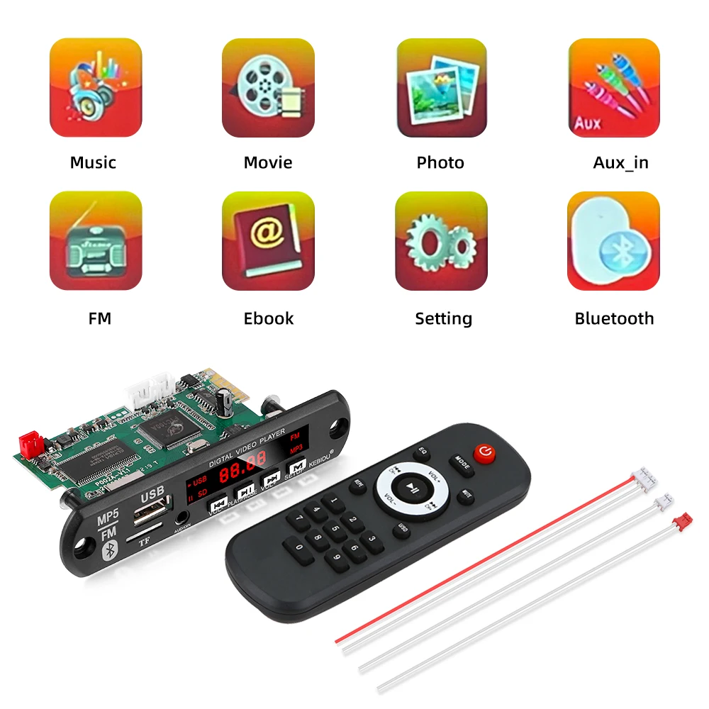 Car Stereo MP3 MP4 Player Bluetooth 5.0 Car kit Video 1280x720 MP5 Decoder board music player module 5-12V FM Radio USB Audio Aux