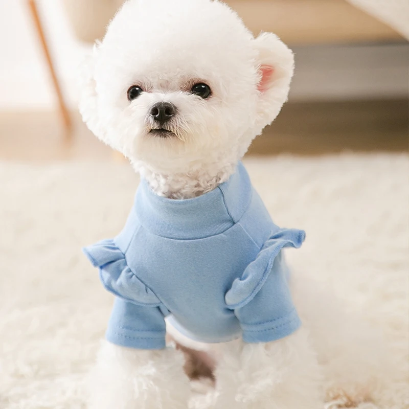 

Fashion Solid Color Classic Dog Clothes Pet Warm Clothes Puppy Winter Bottoming Shirts Teddy Sweater Trumpet Sleeves Clothes