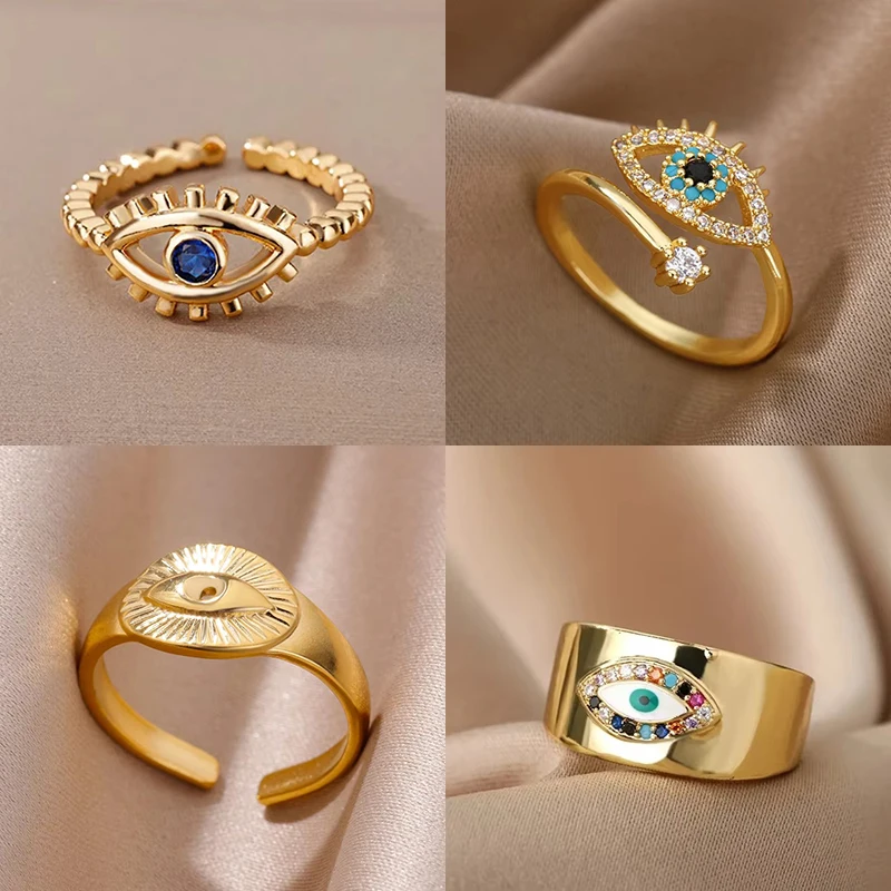 Evil Eye Ringe Für Frauen Edelstahl Silber Farbe Blue Eye Design Öffnung Finger Ring Weibliche Hochzeit Schmuck Geschenk 2025