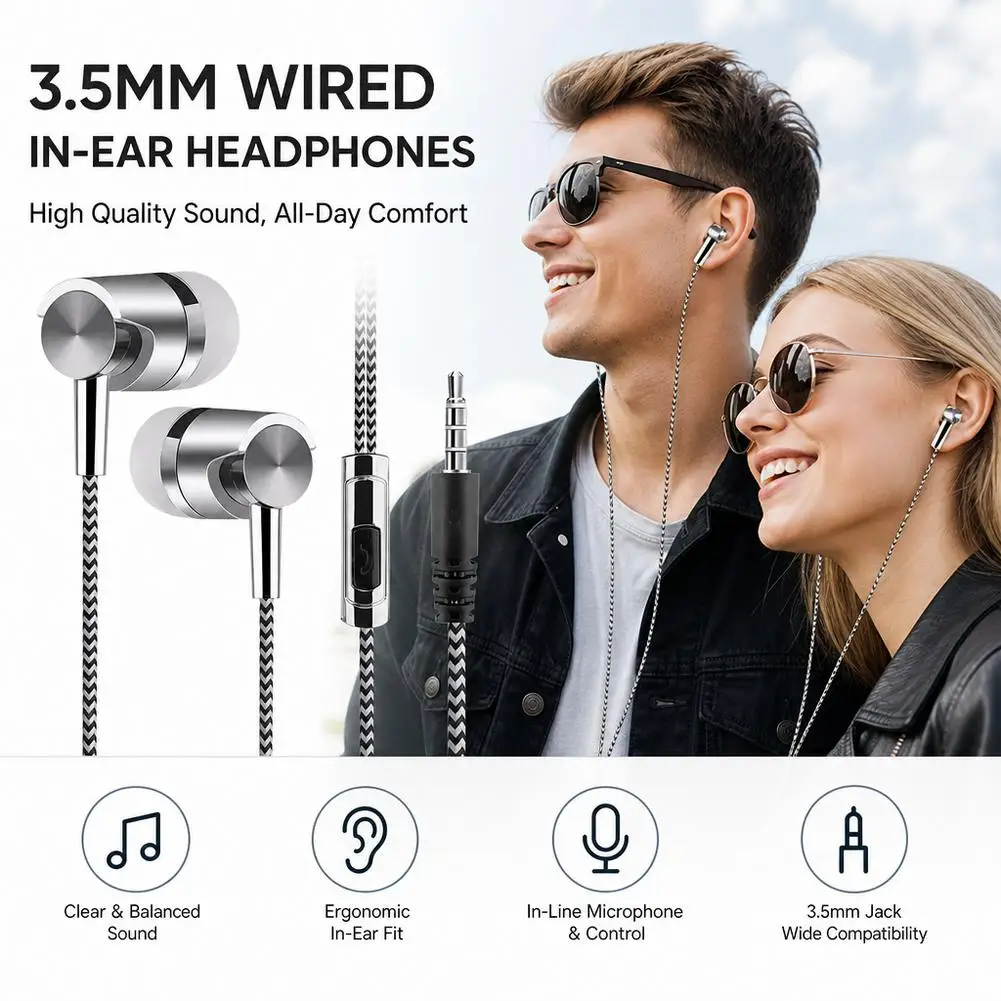 High-Fidelity Wired Earphones with Mic & Tangle-Free Braided Cable