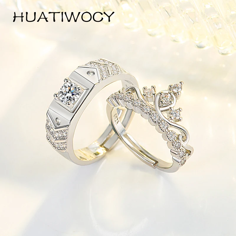

HUATIWOCY Trendy Jewelry Set Couple Ring for Women Men 925 Silver Ornaments with Zircon Gemstone Wedding Party Gift Finger Rings