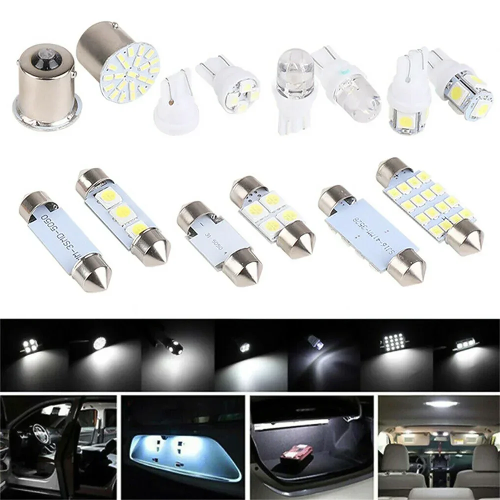 14Pcs T10 BA9S 3030 4SMD Led T4W 자동차 인테리어 돔지도 빛 번호판 역방향 주차 조명 전구 자동 도어 램프 흰색 12V