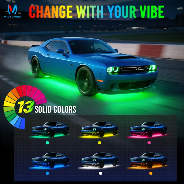 MICTUNING U8 RGB Car Underglow Light Strips Exterior Neon Accent Lamps Automotive Chassis Lights,Waterproof Car Accessories 12V 1