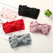 Qunq Solid Exotic Wind Lace Hollow Out Stretch Embroidered Bow Children’s Hair Accessories Hole Baby Headband Accessories