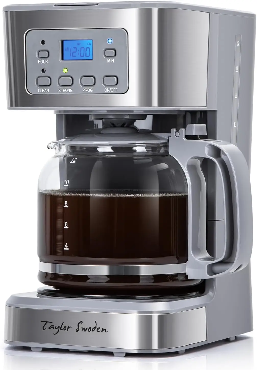 12-Cup Programmable Coffee Maker, Regular & Strong Brew Drip Coffee Machine for Home and Office, Glass Carafe, Pau