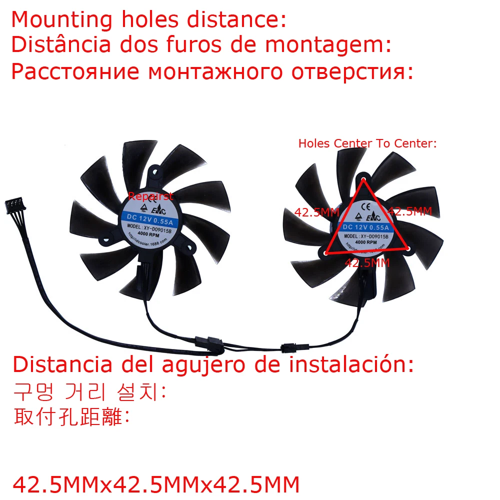 CF9015H12S ,그래픽 카드 선풍기, XY-D09015B,VGA 쿨러, 51Risc RX580 8G gaming 게임용, SHELI 51RISC RX 580 8GB 2048SP, 세트당 2 개