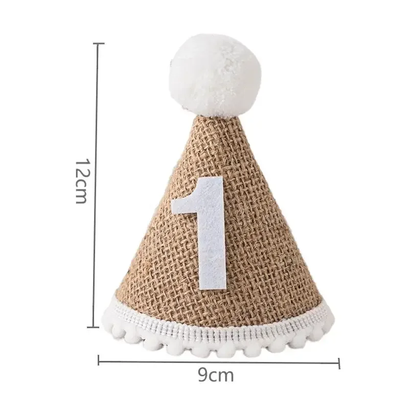 1 2 3 100 Birthday Hat Baby Boy Girl Linen Headband Birthday Baby Shower Party Decoration Caps Adult Anniversary Hats Photo Prop party hat birthday crown