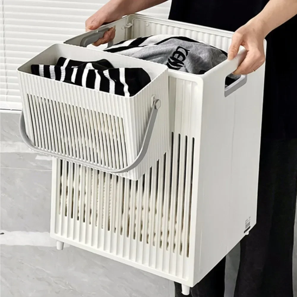 Foldable Plastic Clothing Sorting Basket Hollow Space Saving Laundry Basket Large Capacity Multifunction Bathroom Clothes Organizer