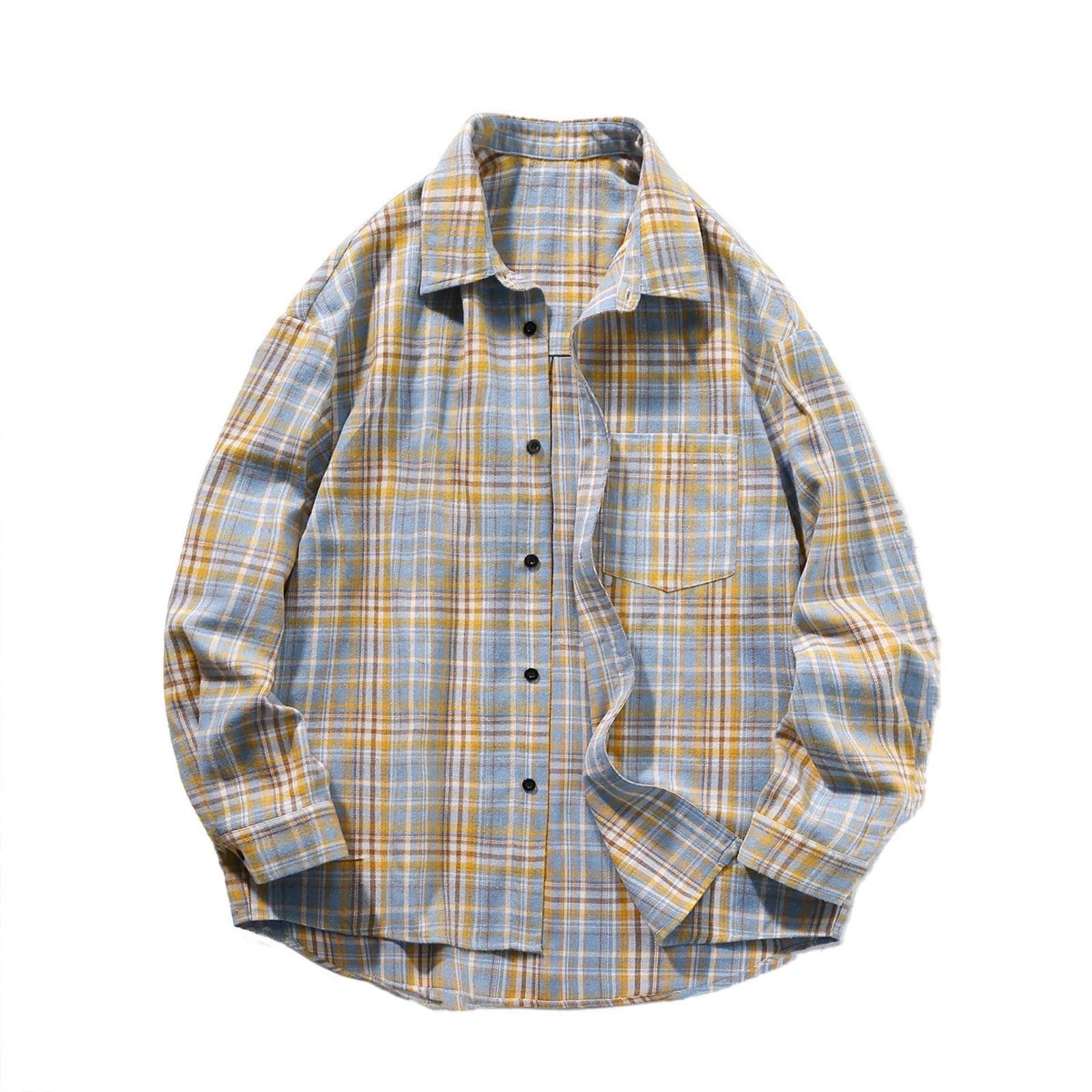 

Men'S Retro Plaid Shirt Casual Long Sleeve All-Match Shirt Coat Loose Large Size Lapel Shirt Spring Autumn Daily Regular Style
