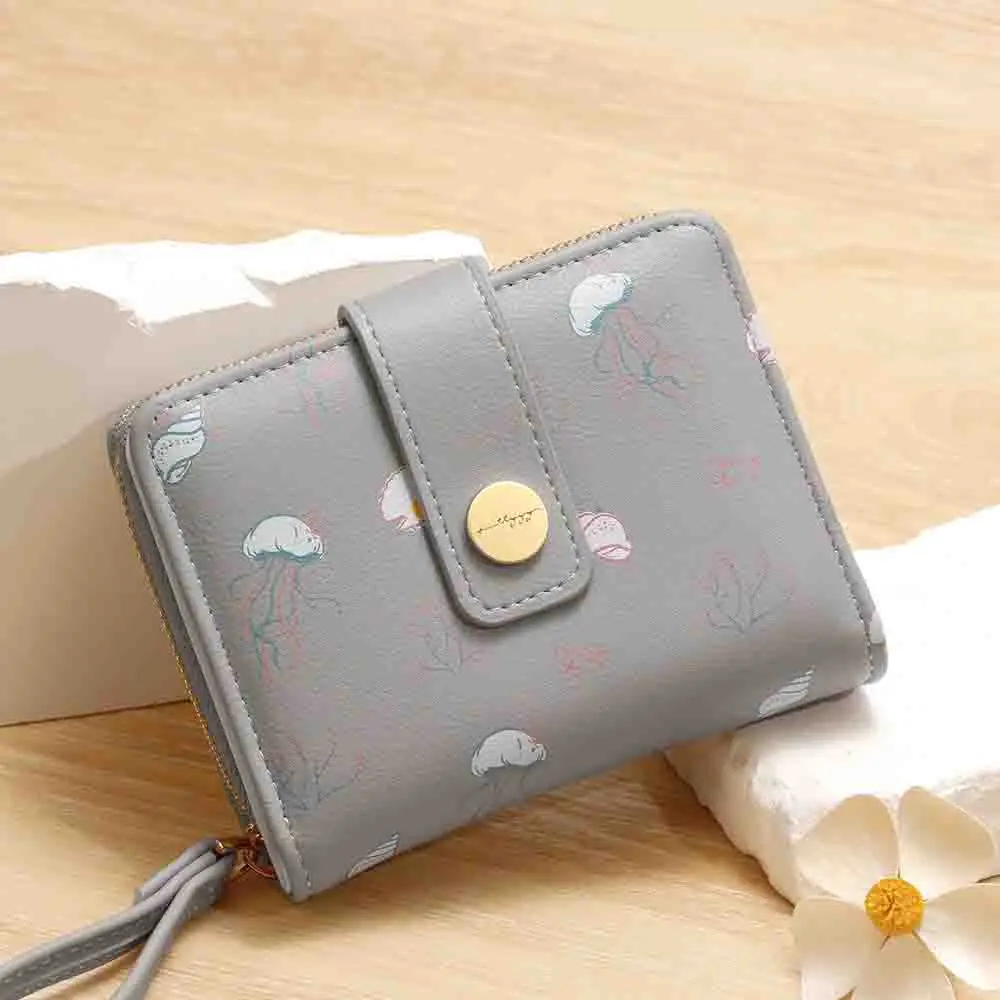 Cute Printed Girls Short Wallet Multi-Slot ID Card Case Hand-Held Zipper Coin Purse Ladies Billiteras De Mujer Carteras