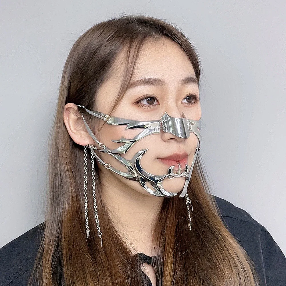

Adjustable Irregular Silver Color Hollow Steel Cosplay Mask Exaggerated Punk Mask Facial Jewelry for Women Men Party Gifts