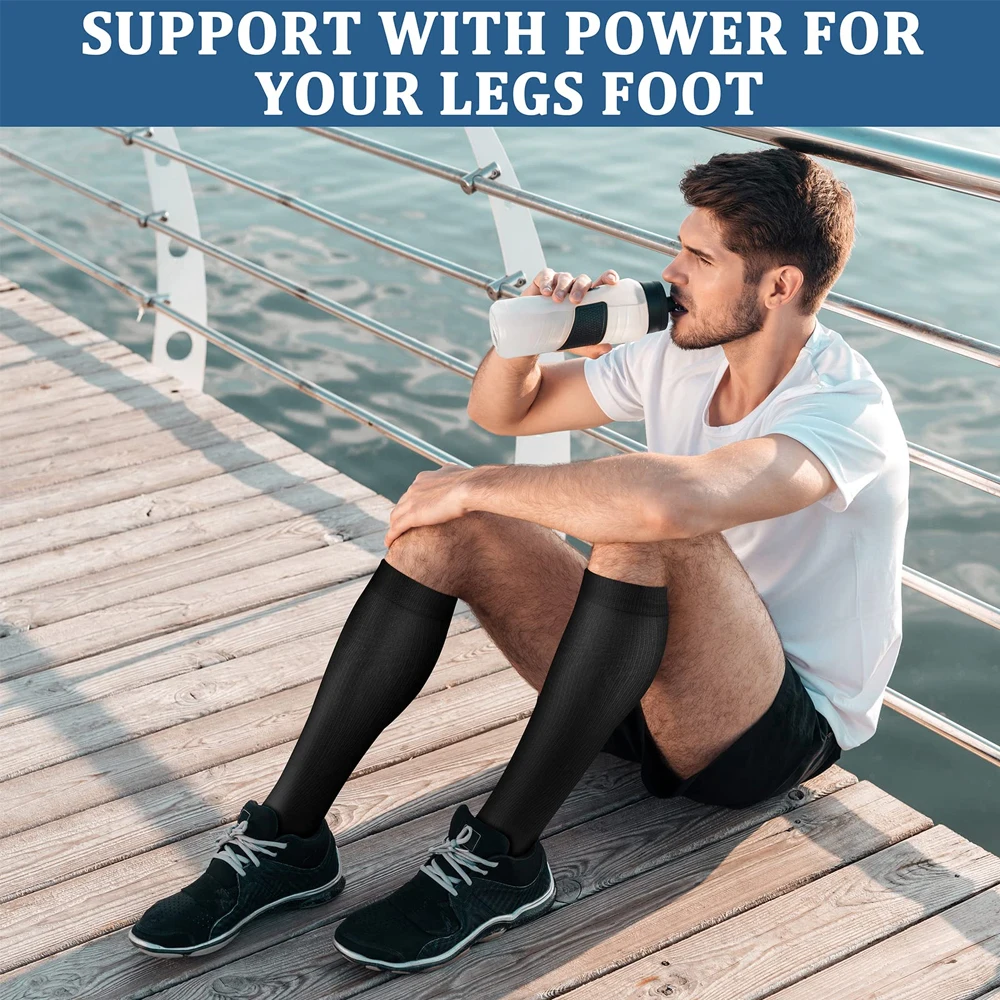 Soccer Shin Guards Calf Compression Sleeves Sports Leg Braces Socks 15-20 mmHg 1 Pair for Football Running Varicose Veins