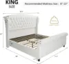 NEW King Size Platform Bed Frame, Chenille Upholstered Sleigh Bed with Scroll Wingback Headboard & Footboard/Button Tufted 2