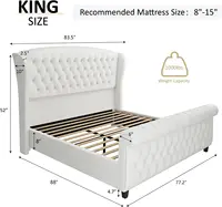NEW King Size Platform Bed Frame, Chenille Upholstered Sleigh Bed with Scroll Wingback Headboard & Footboard/Button Tufted 2