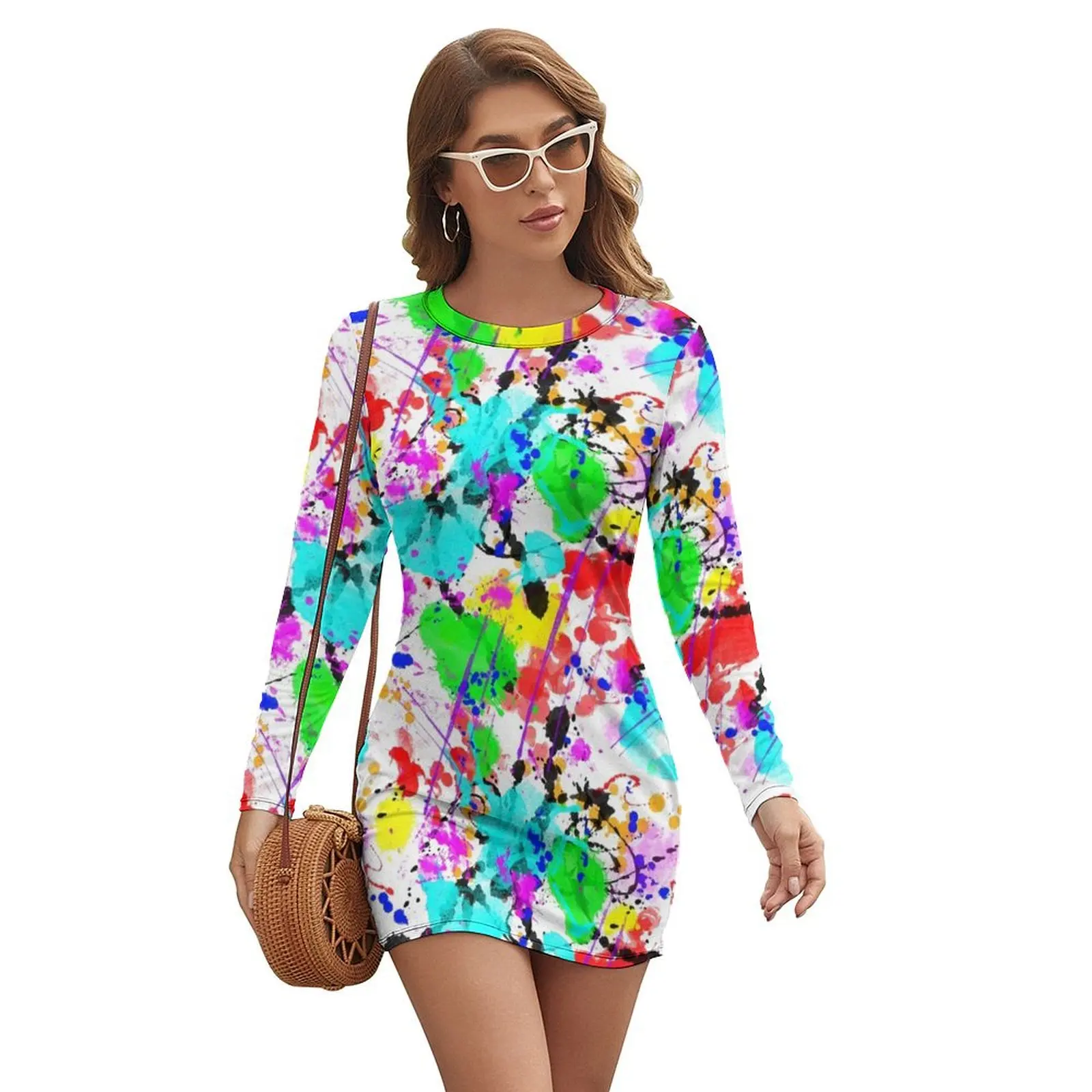 

Watercolor splatter effect, neon colors Long-sleeved Dress women's evening dress 2024 dresses for woman cute dress woman