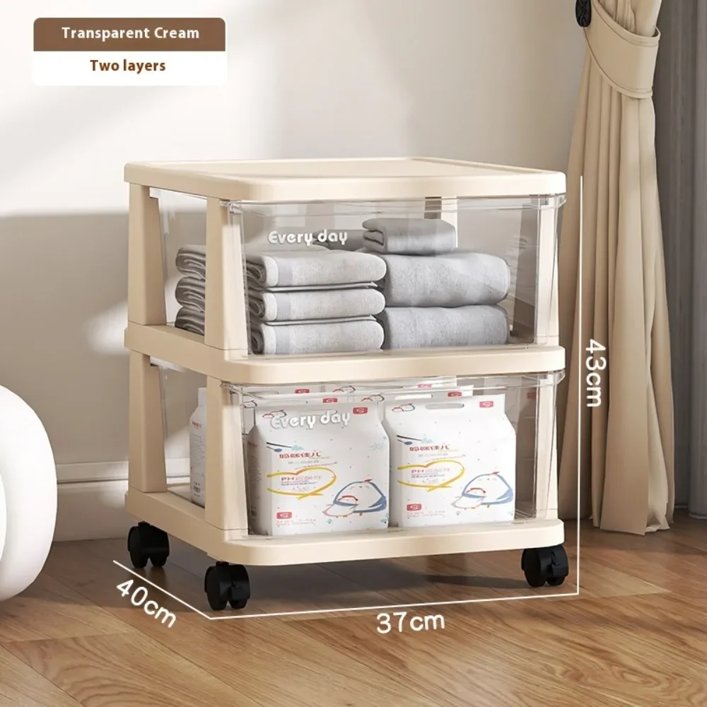 Transparent Drawer-Type Storage Trolley Multi-Layer Drawer-Type Plastic Storage Trolley for Living Room and Kitchen Organization