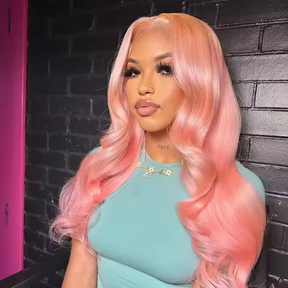 Pink Lace Front Wigs Synthetic 13x4 Hd Lace Pink Body Wave Lace Front Wigs with Baby Hair Pre Plucked 200% Density 30 Inch 5