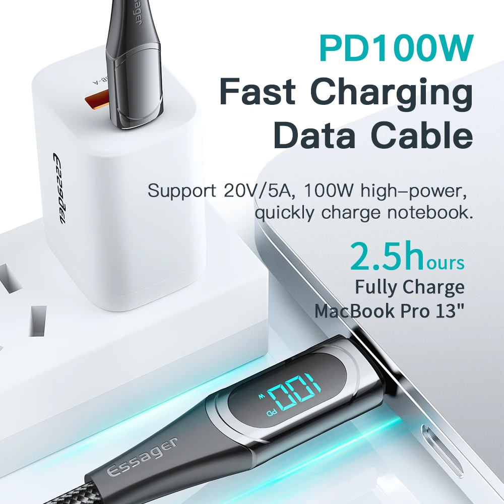 Essager PD 100W USB C ZU USB Typ C Schnur Kabel Schnelle Ladegerät Für Xiaomi Poco3 Samsung Huawei MacBook iPad Draht Für Telefon Lade