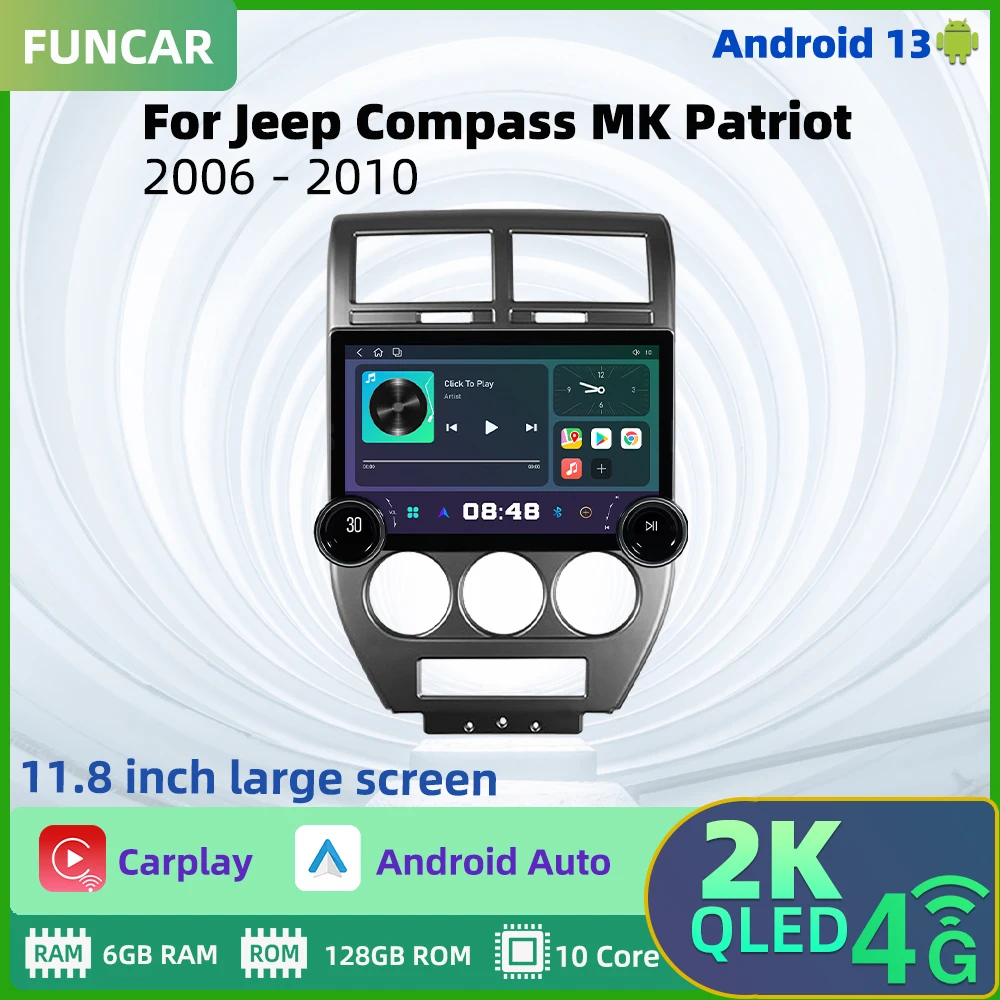 

Car Radio Multimedia Player for Jeep Compass MK Patriot 2006-2010 11.8 inch 2 Din Android Screen Autoradio Carplay Navigation